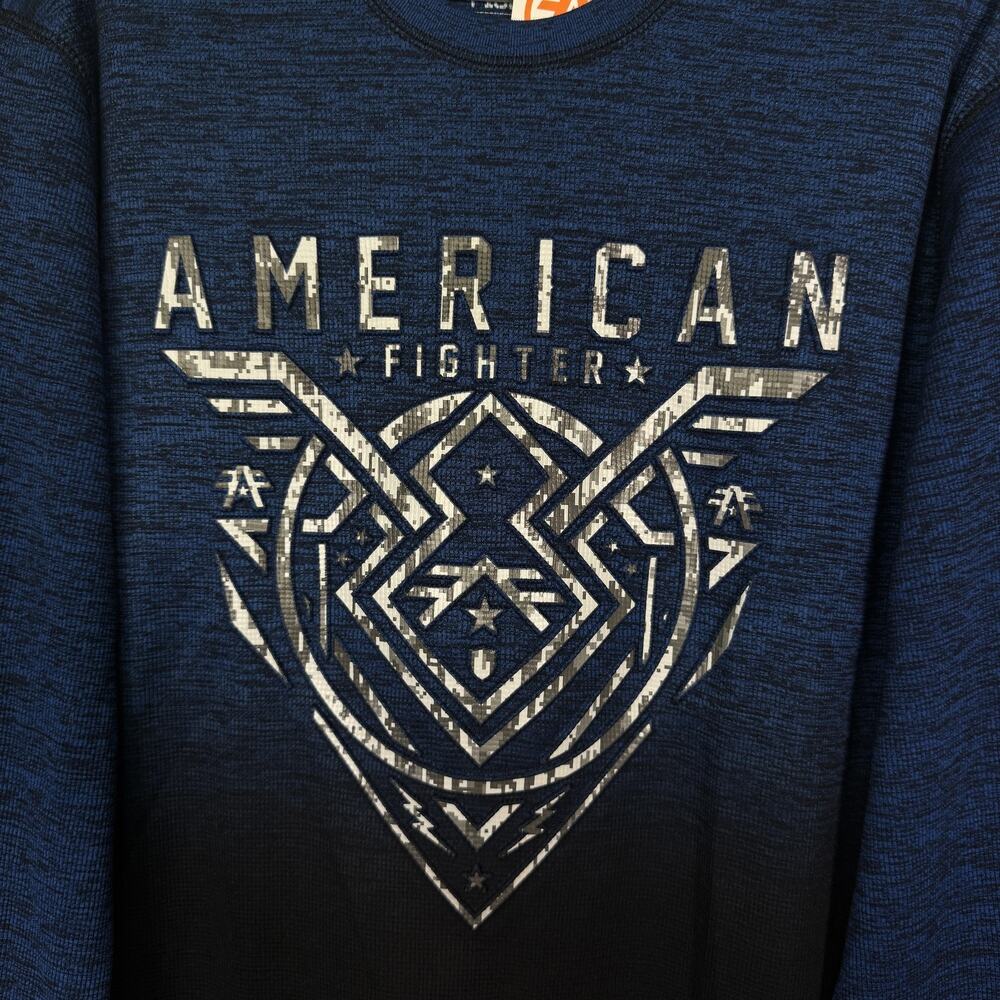 American Fighter Shirt Mens 2XL Oakview Long Sleeve Thermal Graphic Tee Blue NEW - Picture 4 of 10